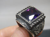 Turkish Handmade Jewelry 925 Sterling Silver Amethyst Stone Engraved Mens Rings
