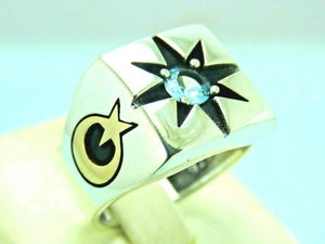 Turkish Handmade Jewelry 925 Sterling Silver Aquamarine Stone Mens Rings