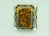 Turkish Handmade Jewelry 925 Sterling Silver Amber Stone Mens Rings