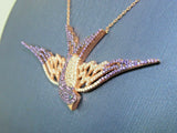 Turkish Handmade Jewelry 925 Sterling Silver Amethyst Stone Peacock Design Women Necklace