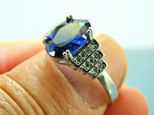 Turkish Handmade Jewelry 925 Sterling Silver Sapphire Stone Women Ring Sz 8