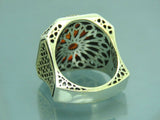 Turkish Handmade Jewelry 925 Sterling Silver Amber Stone Mens Rings