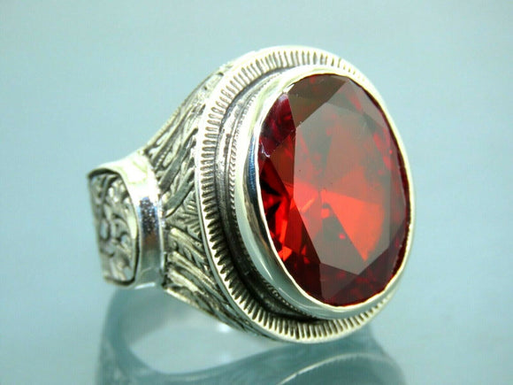 Turkish Handmade Jewelry 925 Sterling Silver Garnet Stone Mens Rings