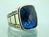 Turkish Handmade Jewelry 925 Sterling Silver Sapphire Stone Mens Rings