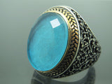 Turkish Handmade Jewelry 925 Sterling Silver Aquamarine Stone Mens Rings