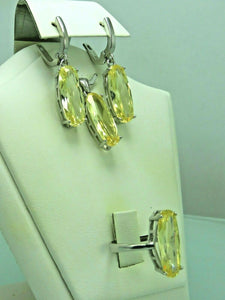 Turkish Handmade Jewelry 925 Sterling Silver Citrine Stone Women's Pendant, Earring & Ring Jewelry Set