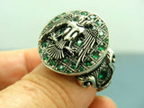 Turkish Handmade Jewelry 925 Sterling Silver Emerald Stone Mens Rings