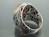 Turkish Handmade Jewelry 925 Sterling Silver Amber Stone Mens Rings