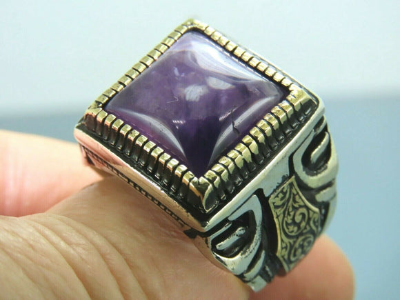 Turkish Handmade Jewelry 925 Sterling Silver Amethyst Stone Mens Rings