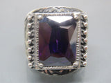 Turkish Handmade Jewelry 925 Sterling Silver Amethyst Stone Engraved Mens Rings