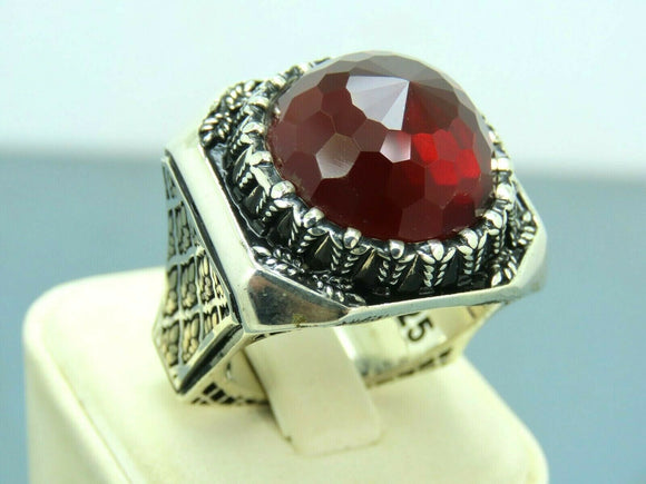 Turkish Handmade Jewelry 925 Sterling Silver Ruby Stone Mens Rings