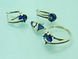 Turkish Handmade Jewelry 925 Sterling Silver Sapphire Stone Women's Earrings, Pendant & Ring Jewelry Set