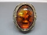 Turkish Handmade Jewelry 925 Sterling Silver Amber Stone Mens Rings