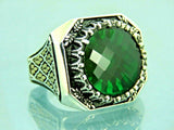 Turkish Handmade Jewelry 925 Sterling Silver Emerald Stone Mens Rings