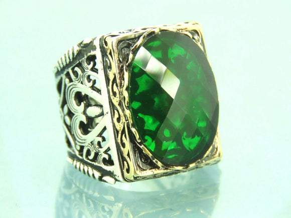 Turkish Handmade Jewelry 925 Sterling Silver Emerald Stone Mens Rings