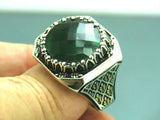 Turkish Handmade Jewelry 925 Sterling Silver Emerald Stone Mens Rings