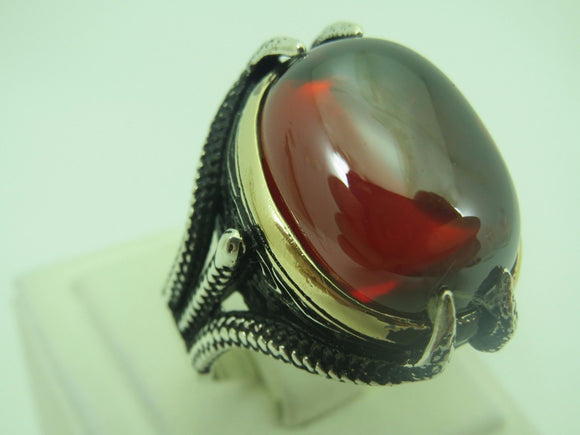 Turkish Handmade Jewelry 925 Sterling Silver Garnet Stone Mens Rings