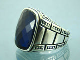 Turkish Handmade Jewelry 925 Sterling Silver Sapphire Stone Mens Rings