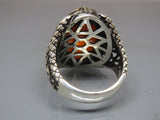 Turkish Handmade Jewelry 925 Sterling Silver Amber Stone Mens Rings