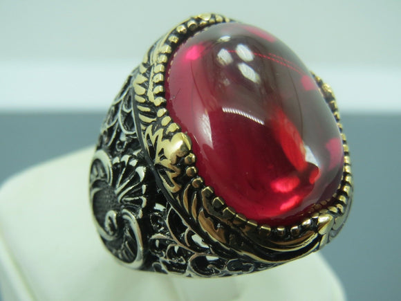 Turkish Handmade Jewelry 925 Sterling Silver Ruby Stone Mens Rings