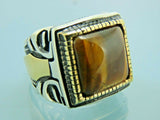 Turkish Handmade Jewelry 925 Sterling Silver Tiger's Eye Stone Mens Rings