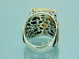 Turkish Handmade Jewelry 925 Sterling Silver Amber Stone Engraved Mens Rings