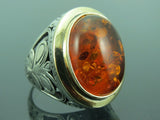 Turkish Handmade Jewelry 925 Sterling Silver Handmade Amber Stone Men Ring