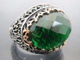 Turkish Handmade Jewelry 925 Sterling Silver Emerald Stone Mens Rings