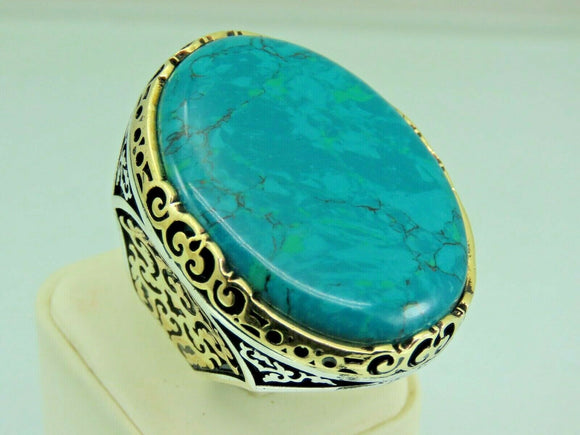 Turkish Handmade Jewelry 925 Sterling Silver Turquoise Stone Mens Rings