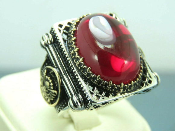 Turkish Handmade Jewelry 925 Sterling Silver Ruby Stone Mens Rings