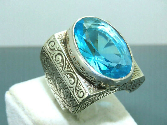 Turkish Handmade Jewelry 925 Sterling Silver Aquamarine Stone Mens Rings