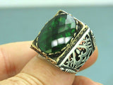 Turkish Handmade Jewelry 925 Sterling Silver Emerald Stone Mens Rings