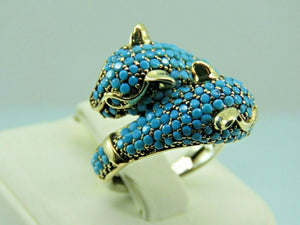 Turkish Handmade Cat Ring 925 Sterling Silver Turquoise Ladies' Rings