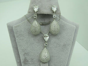Turkish Handmade Jewelry 925 Sterling Silver Zircon Stone Women's Earrings & Pendant Jewelry Set