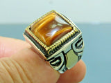Turkish Handmade Jewelry 925 Sterling Silver Tiger's Eye Stone Mens Rings