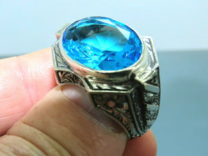 Turkish Handmade Jewelry 925 Sterling Silver Aquamarine Stone Mens Rings