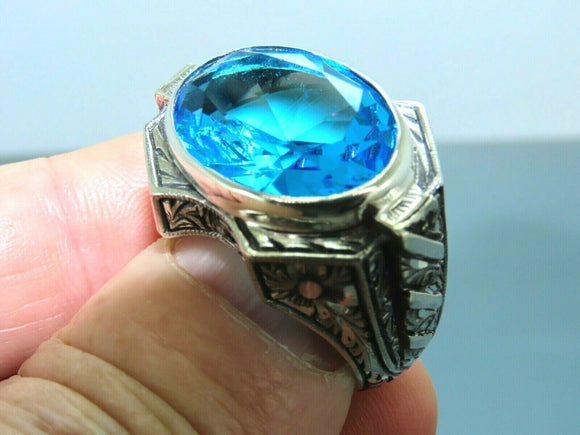 Turkish Handmade Jewelry 925 Sterling Silver Aquamarine Stone Mens Rings