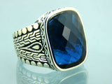 Turkish Handmade Jewelry 925 Sterling Silver Sapphire Stone Mens Rings