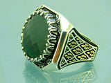 Turkish Handmade Jewelry 925 Sterling Silver Emerald Stone Mens Rings