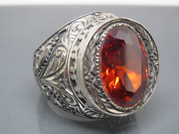 Turkish Handmade Jewelry 925 Sterling Silver Garnet Stone Mens Rings