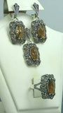 Turkish Handmade Jewelry 925 Sterling Silver Quartz Stone Women's Earrings, Pendant & Ring Jewelry Set