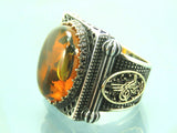 Turkish Handmade Jewelry 925 Sterling Silver Amber Stone Mens Rings