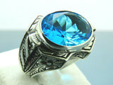Turkish Handmade Jewelry 925 Sterling Silver Aquamarine Stone Mens Rings