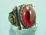 Turkish Handmade Jewelry 925 Sterling Silver Ruby Stone Mens Rings