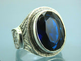 Turkish Handmade Jewelry 925 Sterling Silver Sapphire Stone Mens Rings