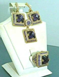 Turkish Handmade Jewelry 925 Sterling Silver Amethyst Stone Women's Earrings, Pendant & Ring Jewelry Set