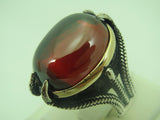 Turkish Handmade Jewelry 925 Sterling Silver Garnet Stone Mens Rings