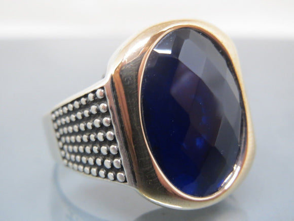 Turkish Handmade Jewelry 925 Sterling Silver Sapphire Stone Mens Rings