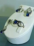 Turkish Handmade Jewelry 925 Sterling Silver Sapphire Stone Women's Earrings, Pendant & Ring Jewelry Set