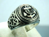 Turkish Handmade Jewelry 925 Sterling Silver Anchor Design Engraved Mens Rings